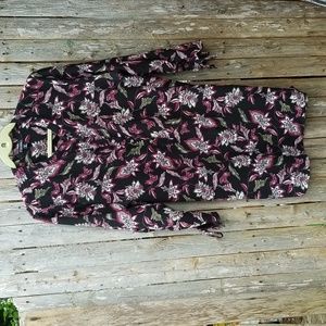 NWOT PRETTY FALL FLORAL ROZ & ALI Size 1X PEASANT STYLE BLACK TUNIC BLOUSE